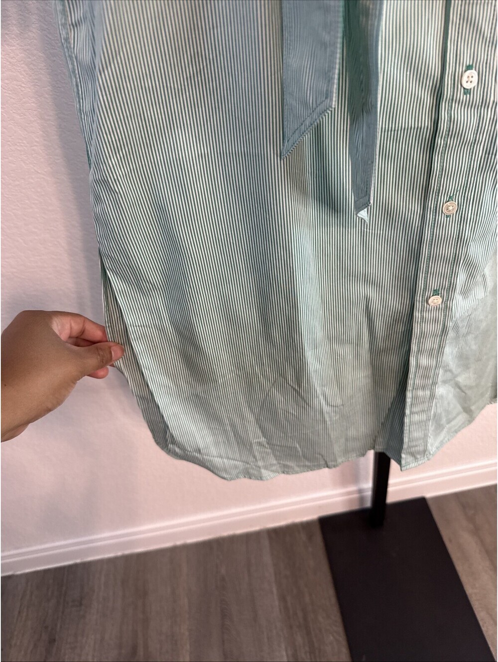 NWT Polo Ralph Lauren Green Striped Cotton Button Up Shirtdress w/ Belt Sz 8 - Picture 7 of 14